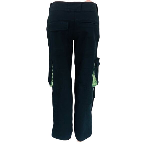 Y2k Vintage Nike Dri Fit Black Cargo Pants Green Camo Trim Roll Cuffs Pockets - Picture 14 of 16